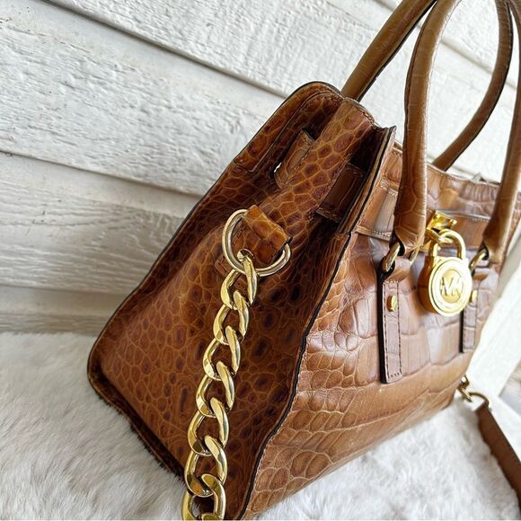 MICHAEL KORS Acorn Embossed Hamilton Satchel Tote Handbag Selma Raven - Picture 7 of 13